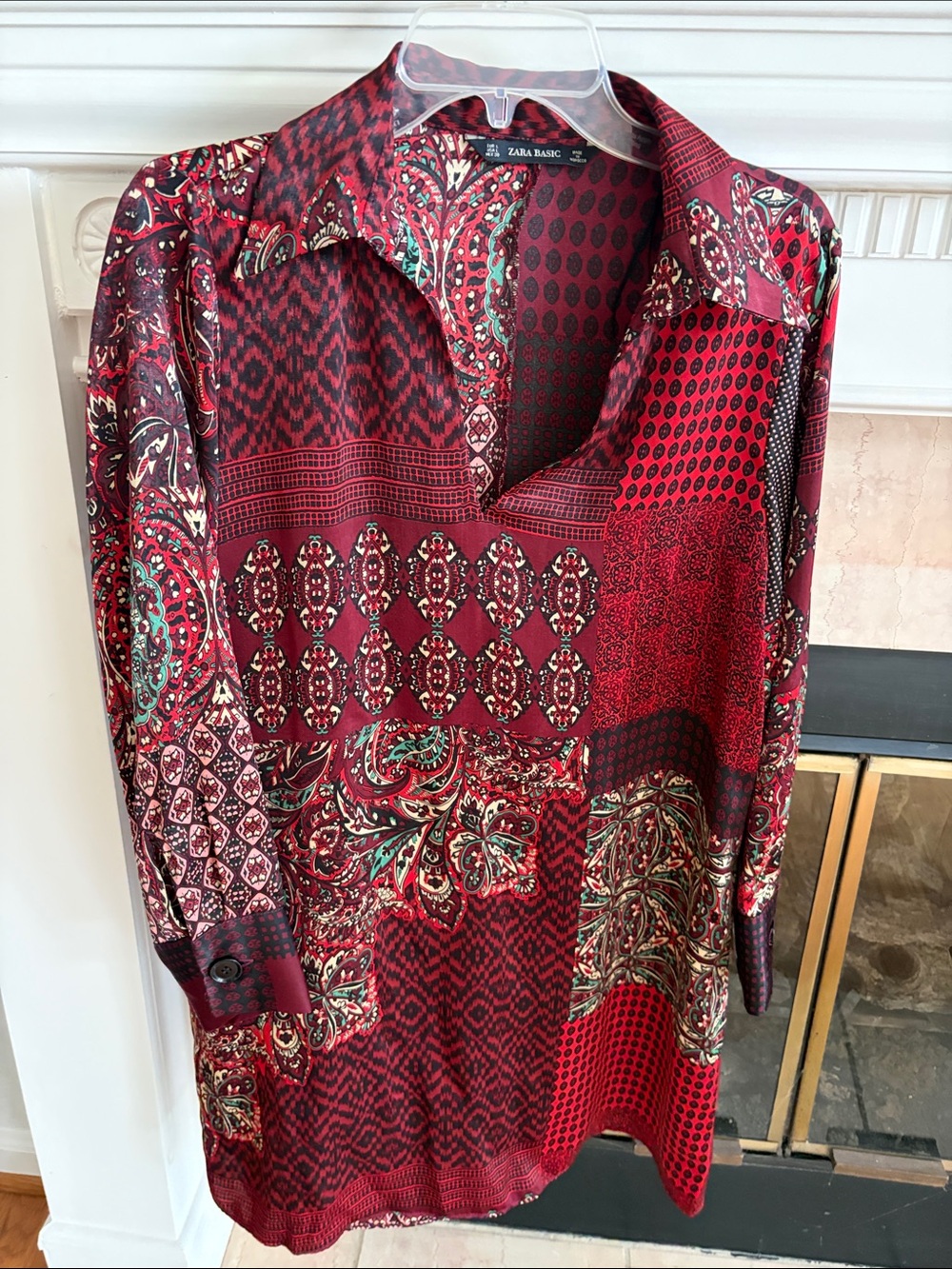 Zara’s Women Red Patterned Long Dress - Elegant Mosaic Print